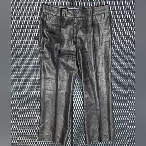 Anne Klein Size 10 100% Linen Shiny Metallic Black Pants